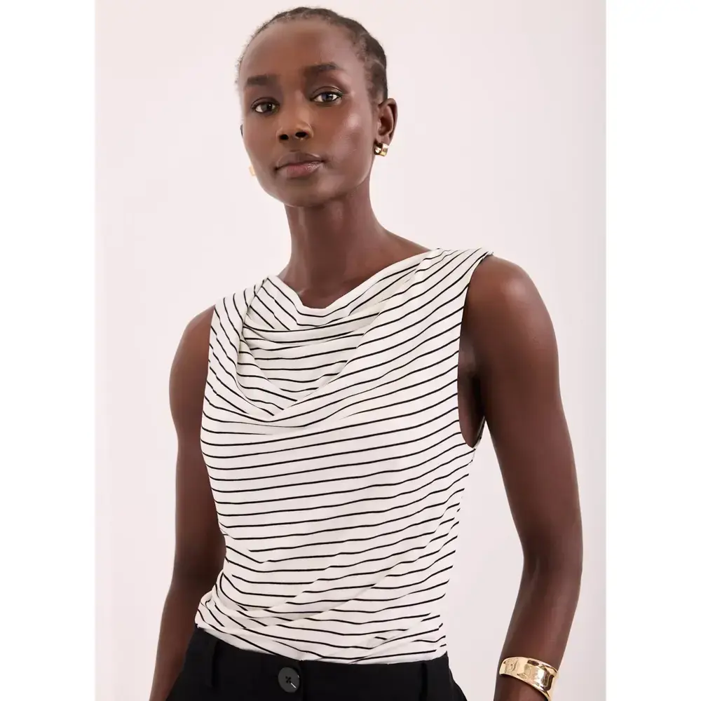 Mint Velvet White & Black Stripe Cowl Neck Top